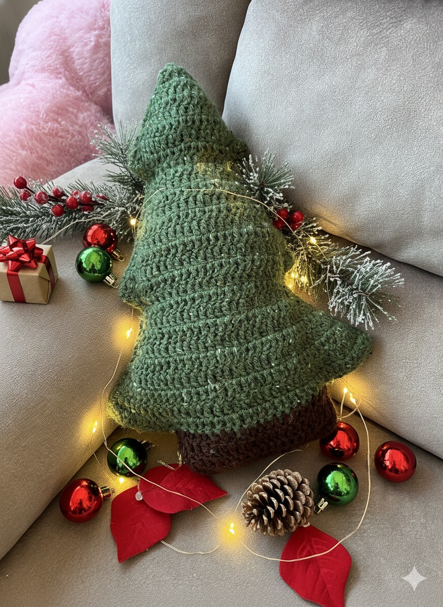 Handmade Crochet Christmas Tree Shaped Cuddle Pillow /cushion _ 100% Handmade and Perfectly Designed With Quality Crochet Yarns